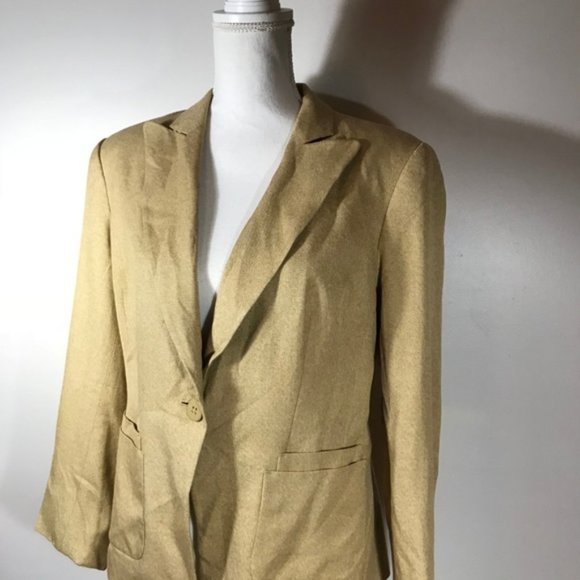 Emanuel Ungaro Tan Silk Wool Boyfriend Blazer Vtg - Picture 4 of 5
